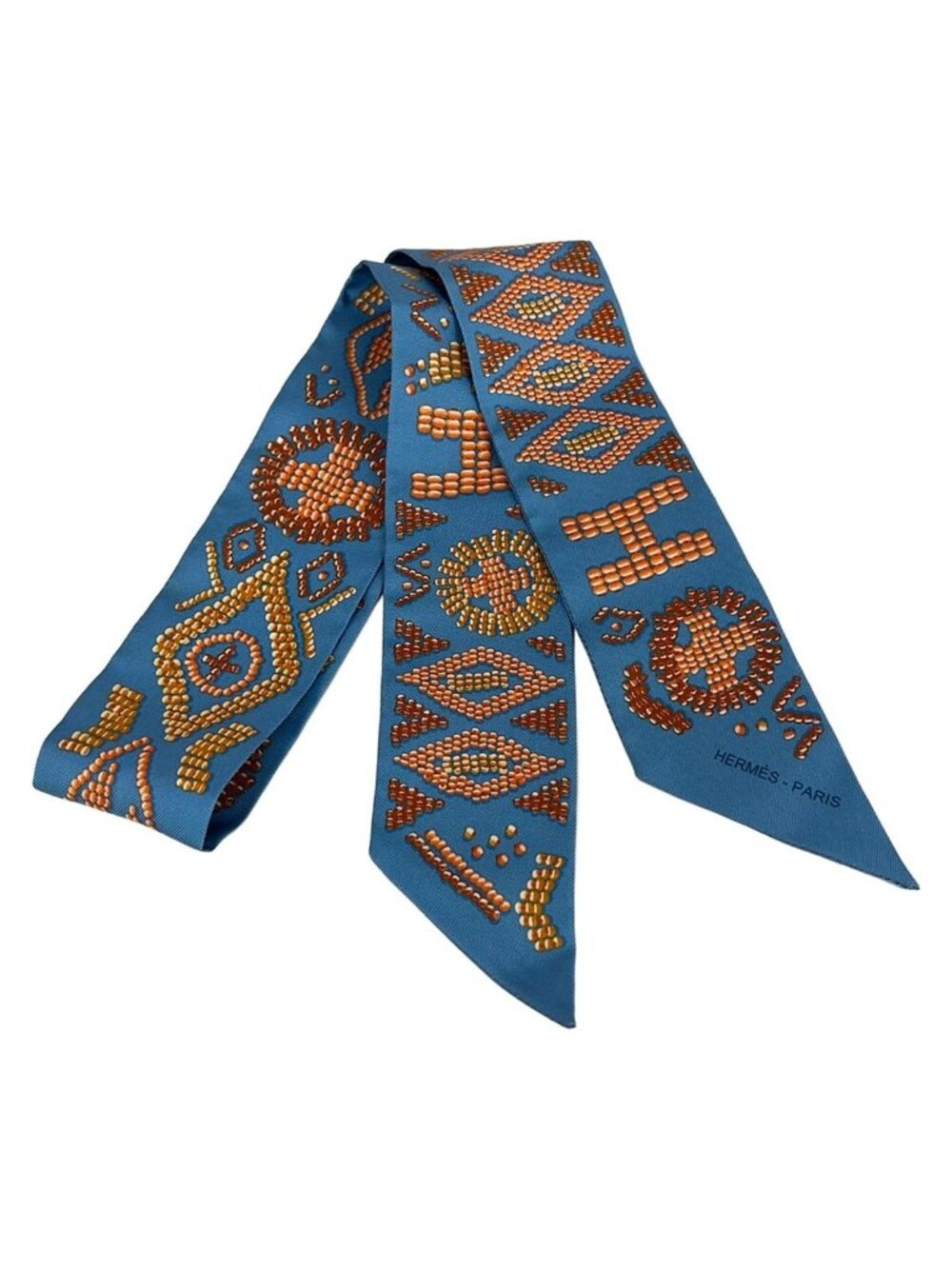 Hermes Scarf Twilly Light Blue Orange Multi Ribbon